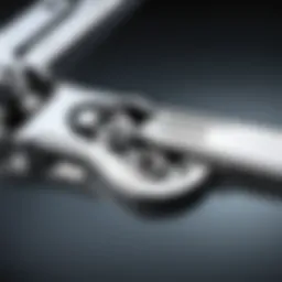 Close-up of a ratcheting brake line wrench showcasing its unique design features.