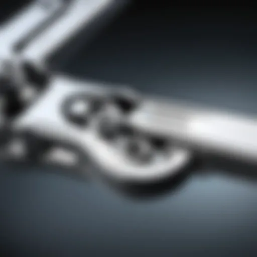 Close-up of a ratcheting brake line wrench showcasing its unique design features.