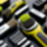 Close-up view of Ryobi brush components showcasing their unique designs