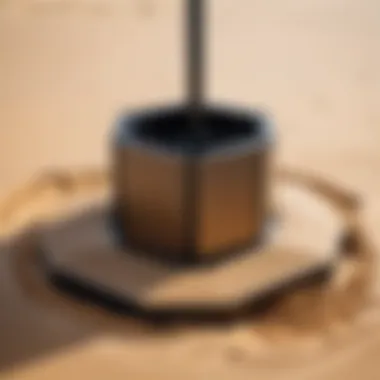 A detailed view of a sand weighted umbrella stand showcasing its robust construction.