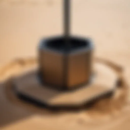 A detailed view of a sand weighted umbrella stand showcasing its robust construction.