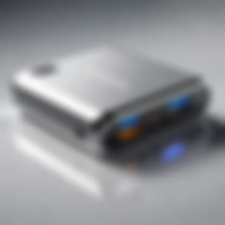 A modern power bank showcasing diverse charging ports and design features.