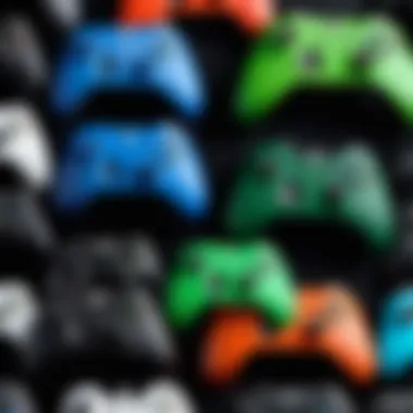 An array of wireless Xbox One controllers in various colors and styles.