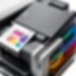 A detailed view of a wired color printer showcasing its connectivity options