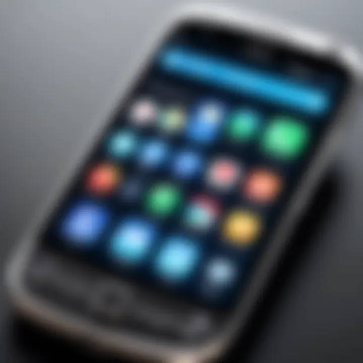 A close-up of an unlocked cell phone showcasing various apps for seniors.