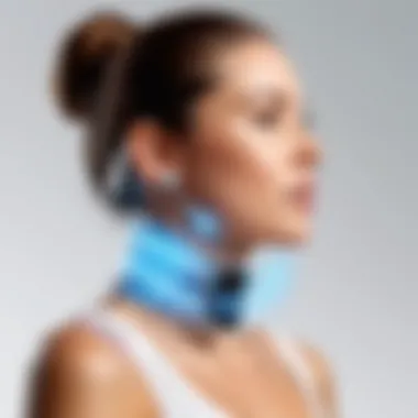 User interacting with wearable neck air conditioning technology