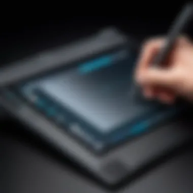 Close-up of Wacom tablet stylus and screen