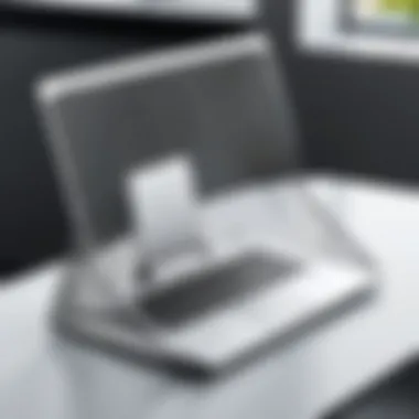Aesthetic appeal of a wire mesh laptop stand in a modern workspace
